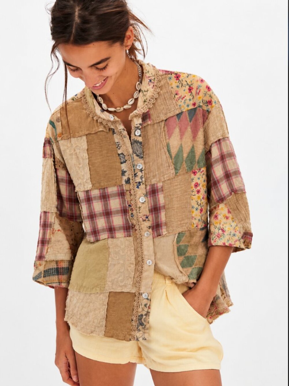 PAPER LACE PATCHWORK 3/4 SLEEVE SHIRT